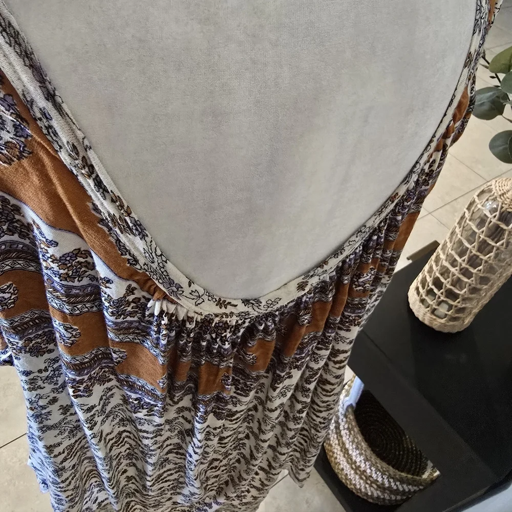 Free People Women’s Paisley Boho Puff Sleeve Open Scoop Back Top S